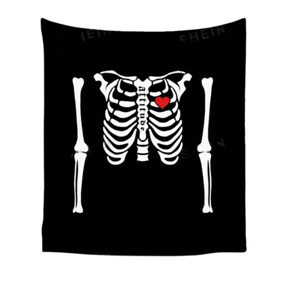 Skeleton Tapestry Attitude with Heart 28 X 37 Inches NWT - Picture 1 of 1